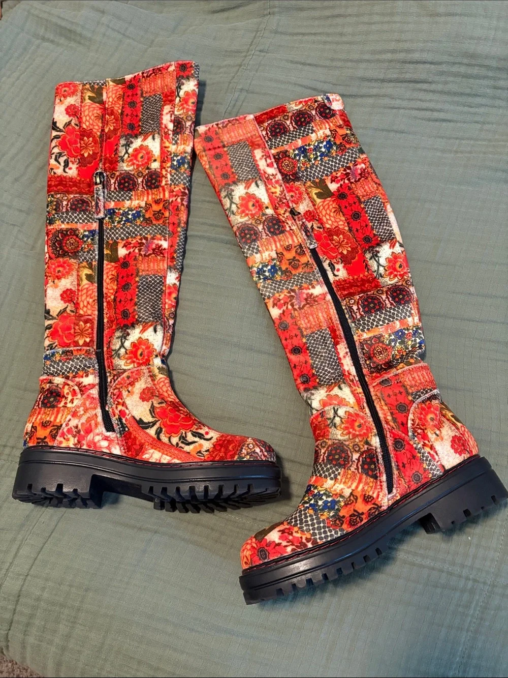 Boho La Serena Patchwork Knee-High Boots Aerosoles X Laura Ashley